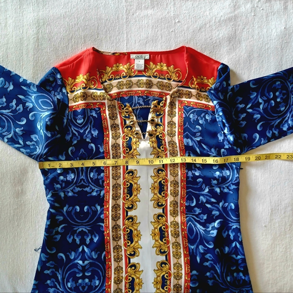 CACHE Blue & Red Blouse with Chains, size S - Picture 12 of 16